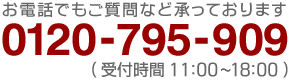 お電話でもご質問等承っております。　0120-795-909